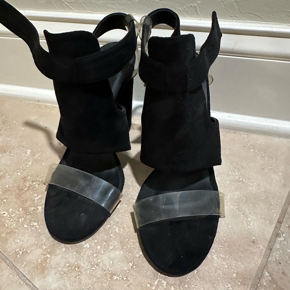 Privileged black suede heels with clear strap size 8 - Picture 5 of 6